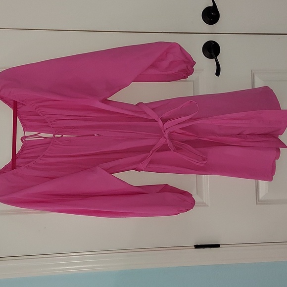 NWT H&M Balloon Sleeve Mini Flare Pink Dress - Picture 2 of 7